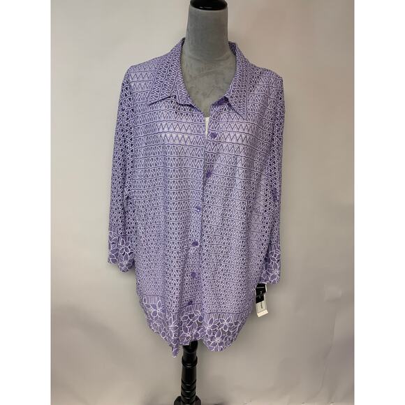ALFRED DUNNER 2PC BLOUSE SZ 3X Sheer Lavender Pastel Feminine Cottagecore NWT - Picture 1 of 10